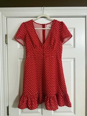 L'ATISTE Red Heart-Print V-Neck Mini Dress